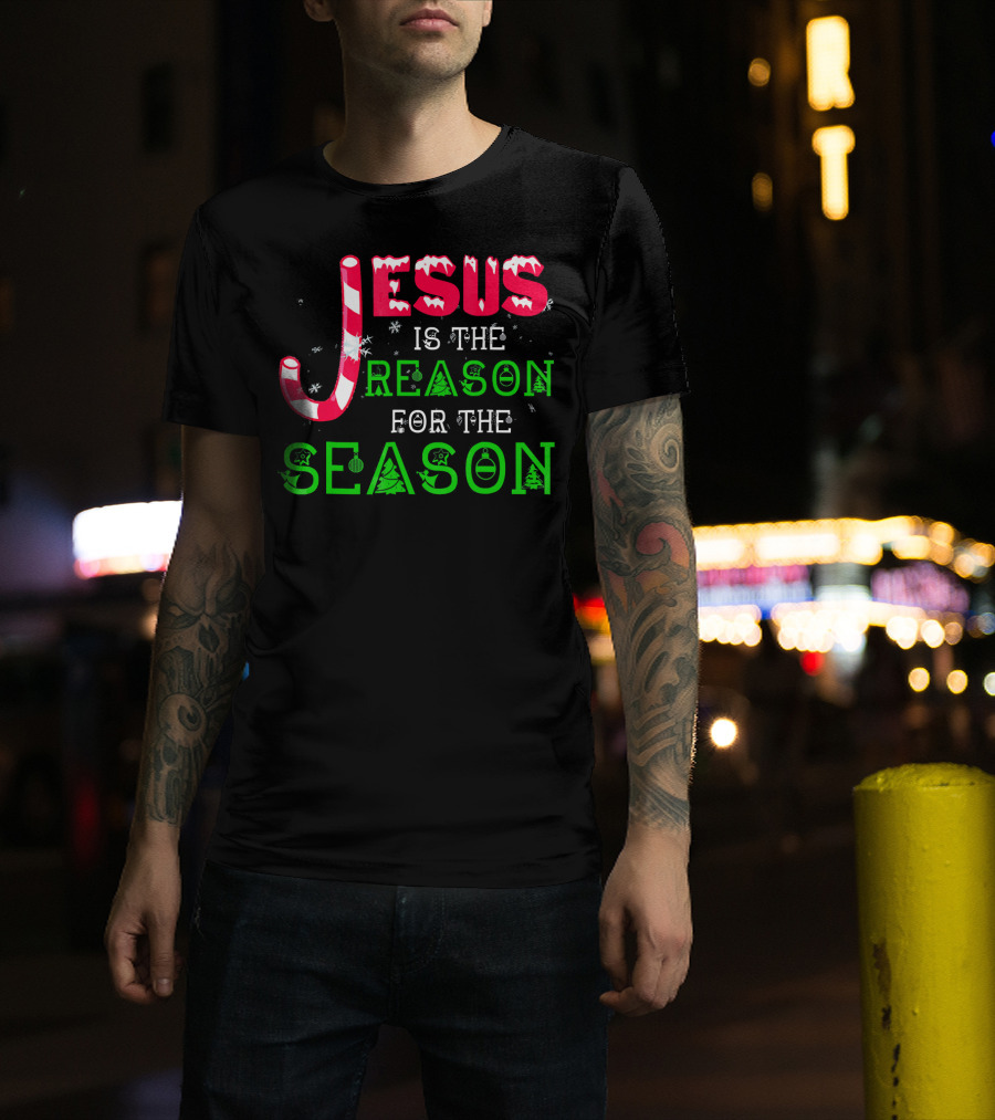 Jesus Is The Reason For The Season Christmas Candy Cane Snowflakes T-Shirt
