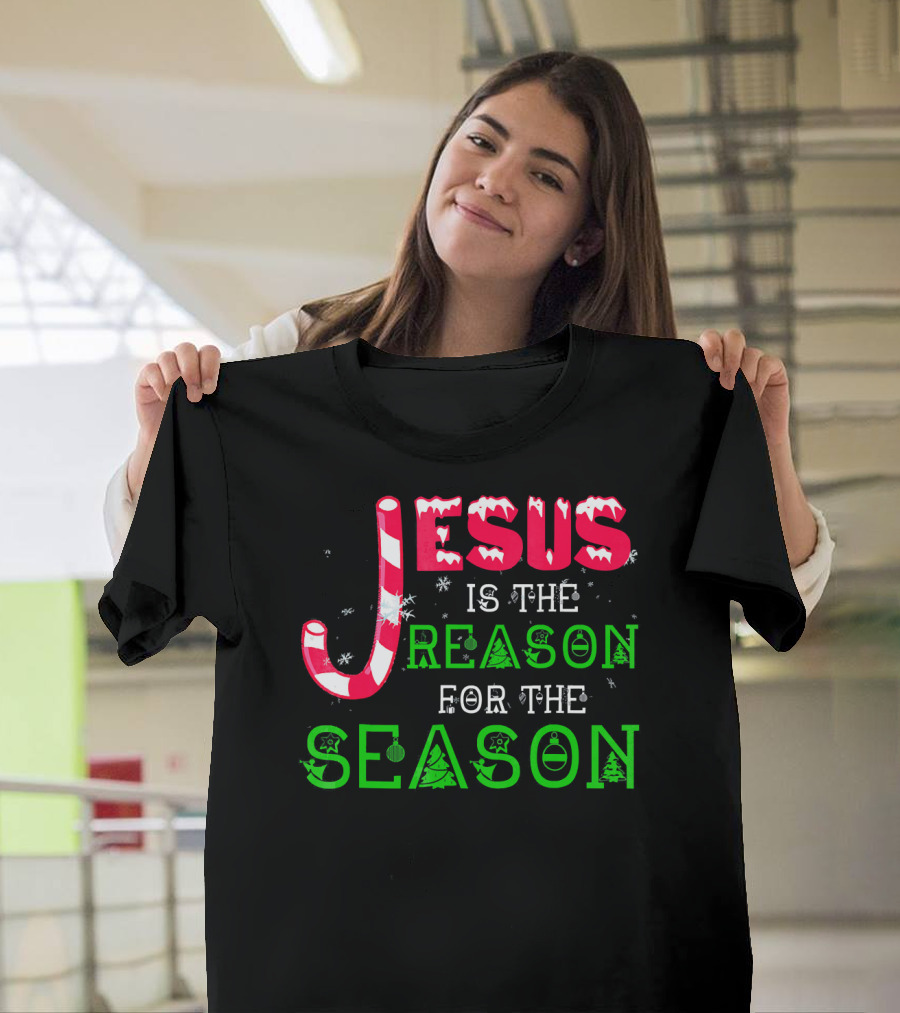 Jesus Is The Reason For The Season Christmas Candy Cane Snowflakes T-Shirt