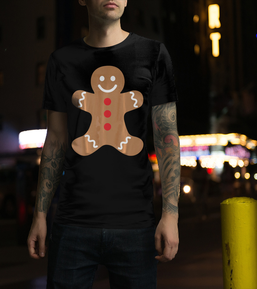 Smiling Gingerbread Man Holiday Cookie Decor T-Shirt