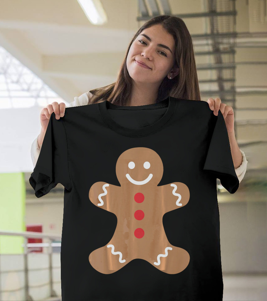 Smiling Gingerbread Man Holiday Cookie Decor T-Shirt