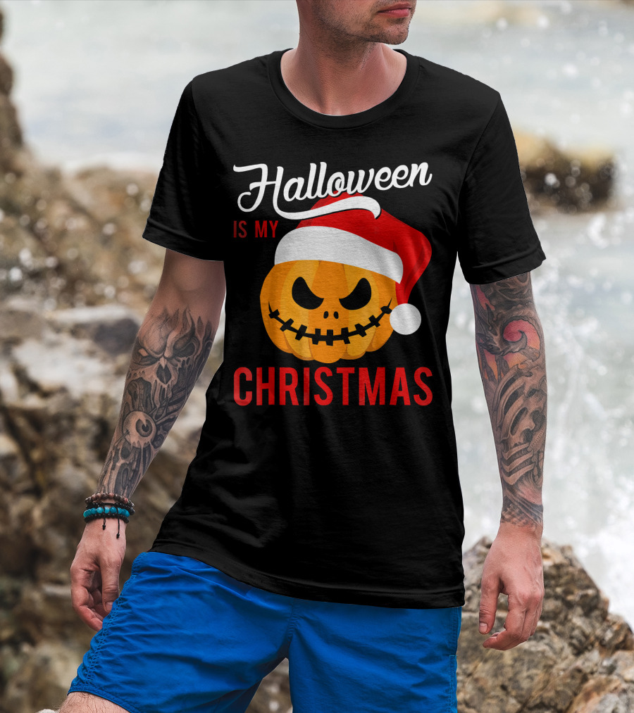 Halloween Is My Christmas Pumpkin Santa Hat T-Shirt