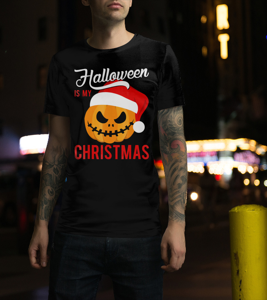 Halloween Is My Christmas Pumpkin Santa Hat T-Shirt