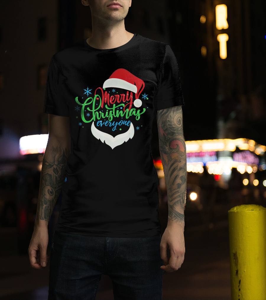Merry Christmas Everyone Santa Hat With Beard T-Shirt