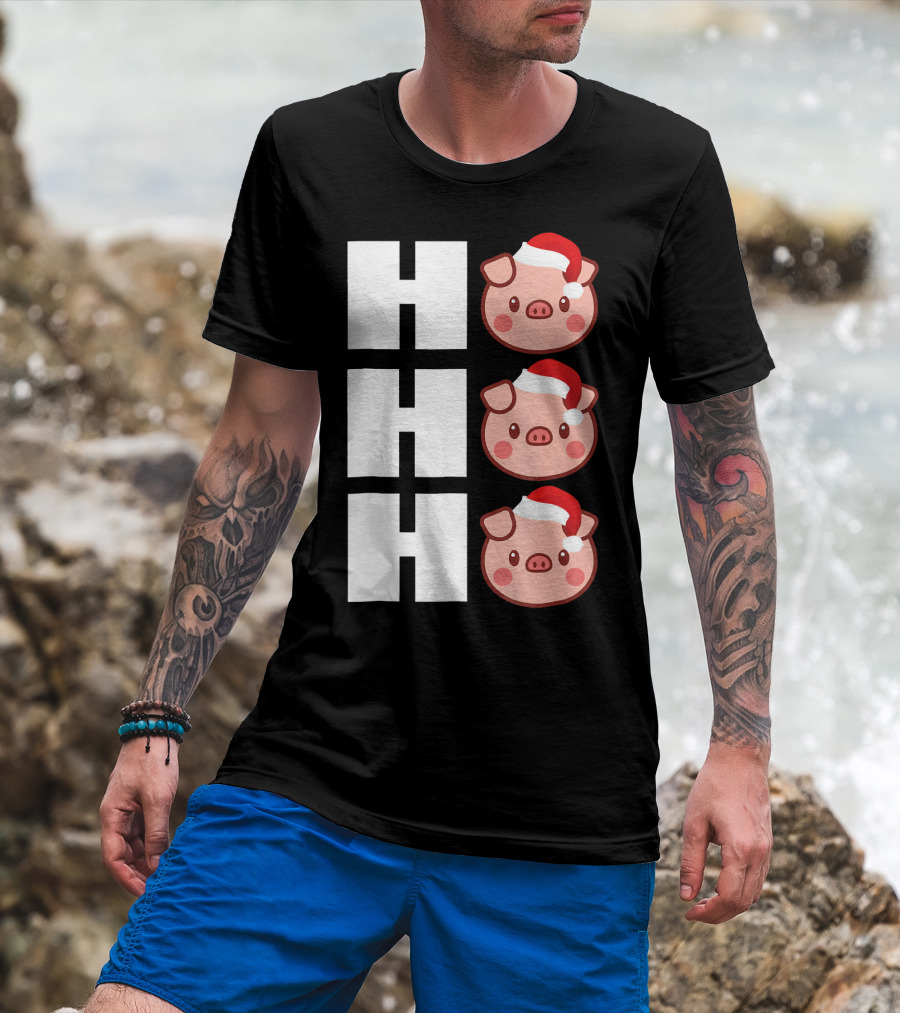 HO HO HO Santa Hat Funny Pig Christmas T-Shirt