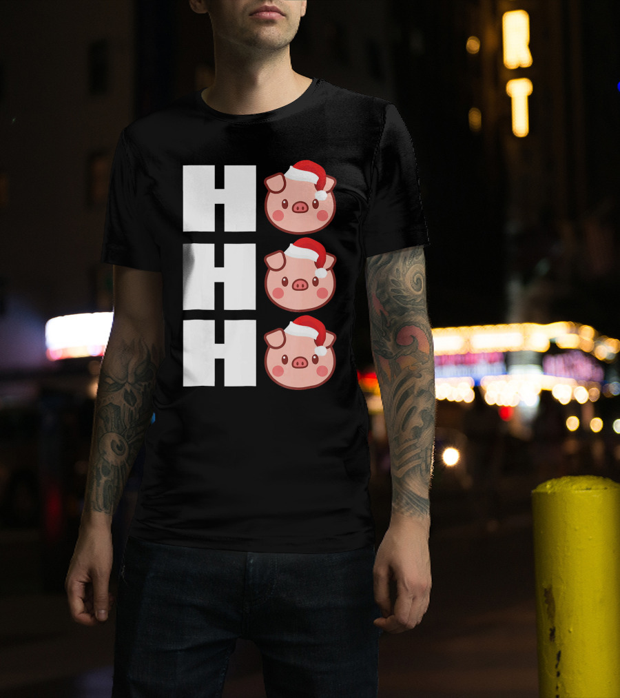 HO HO HO Santa Hat Funny Pig Christmas T-Shirt