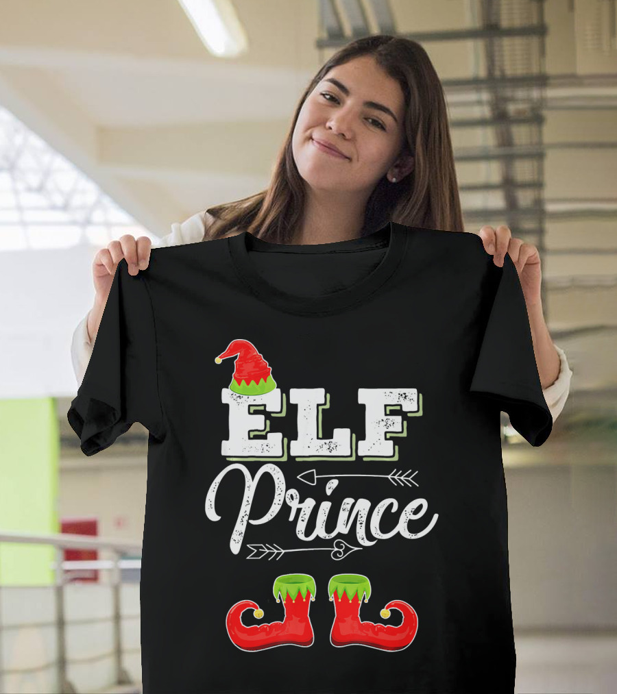 Prince Elf Matching Family Christmas Cos Elf Prince Hat Boots Holiday T-Shirt