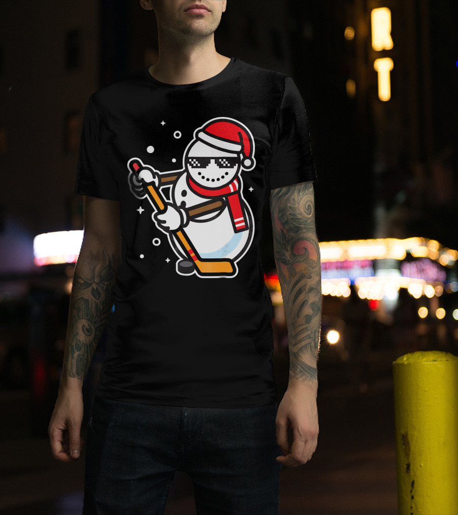 Ice Hockey Player Snowman Funny Boy Cool Nerd Santa T-Shirt