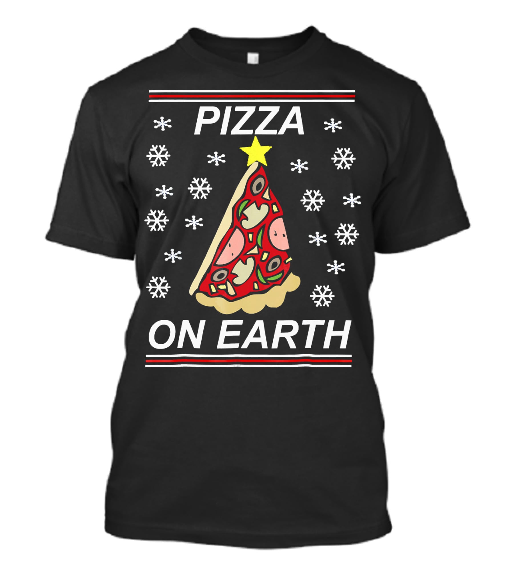 Pizza On Earth Holiday Slice Snowflakes T-Shirt