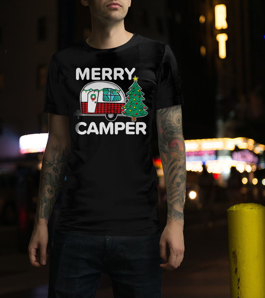 Merry Camper Vintage Camper Christmas Tree Retro Holiday Decor T-Shirt