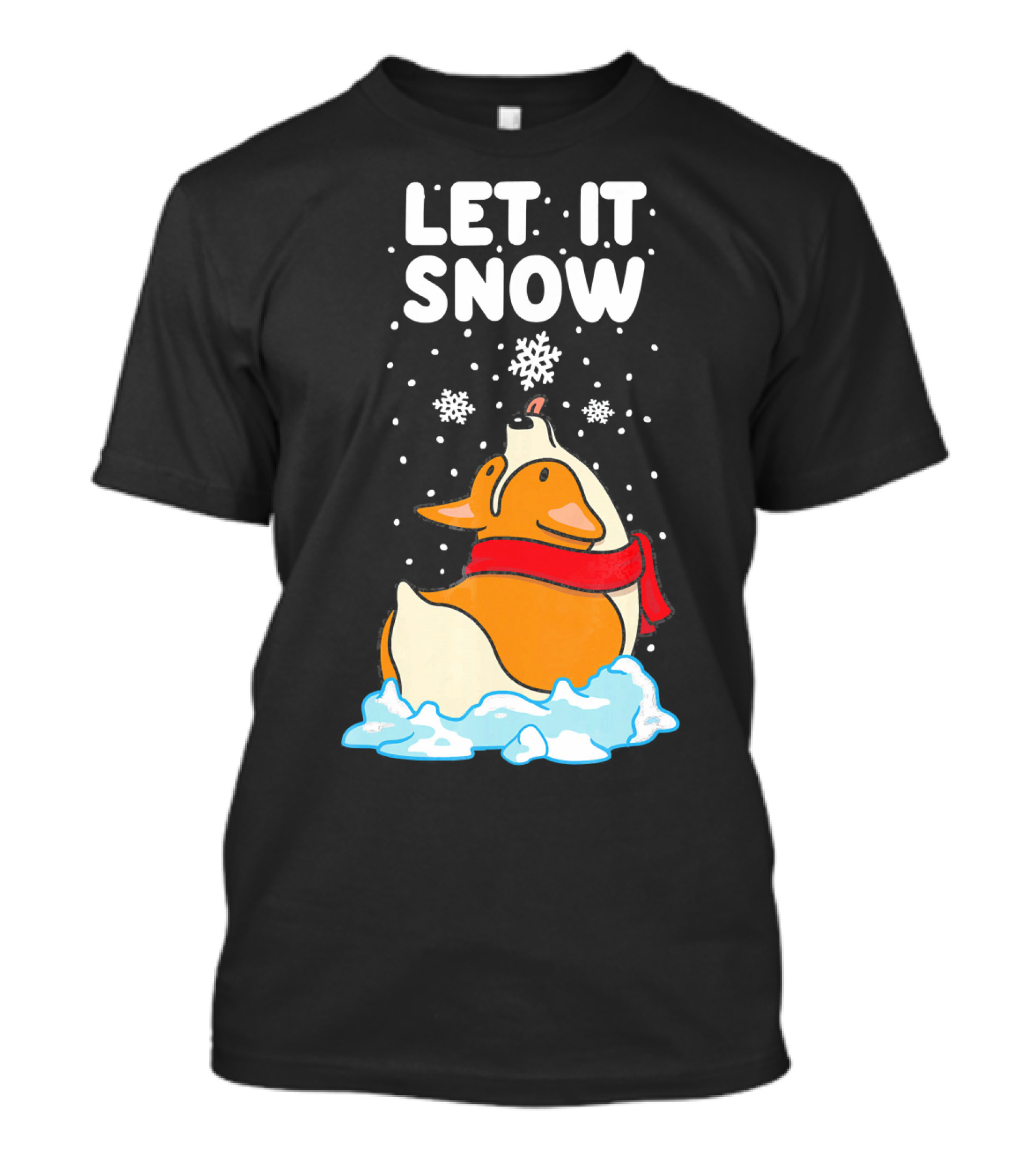 Let It Snow Corgi With Red Scarf In Snowfall T-Shirt