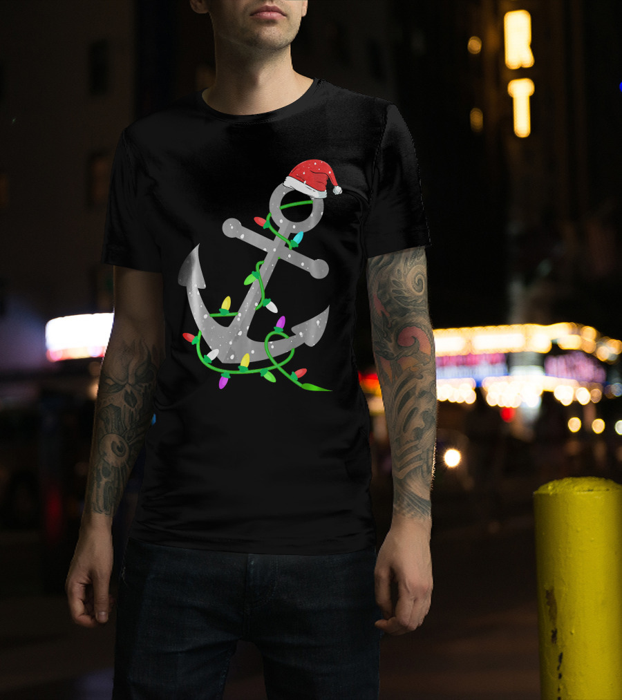 Merry Captain Santa Anchor With Christmas Lights T-Shirt