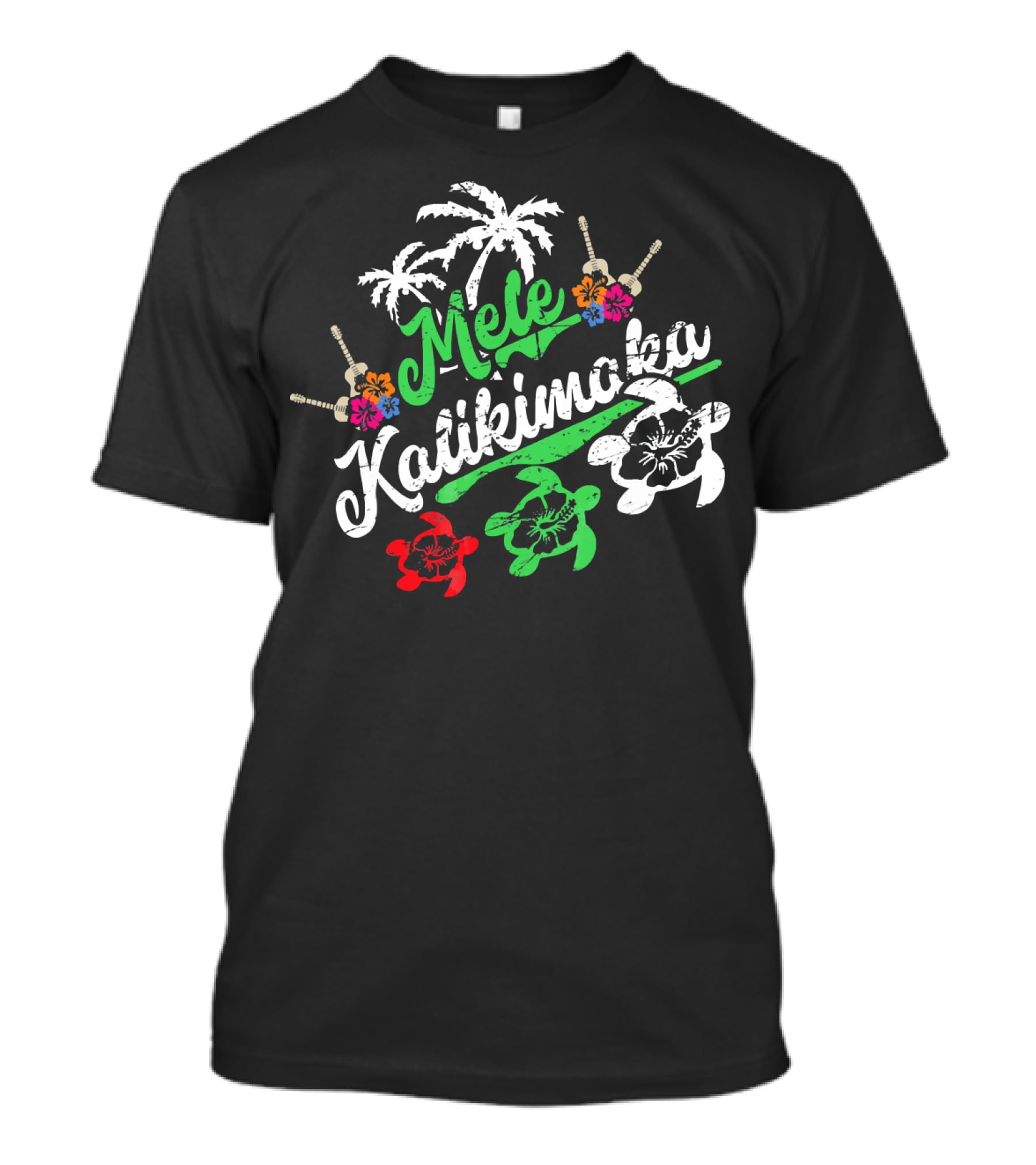 Mele Kalikimaka Hawaiian Turtles Palm Trees Flowers T-Shirt