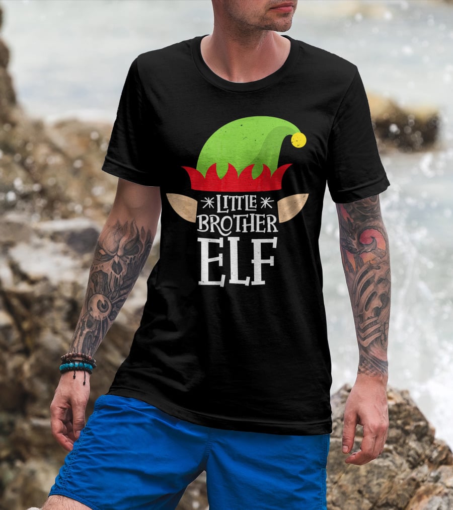 Little Brother Elf Funny Christmas Family T-Shirt