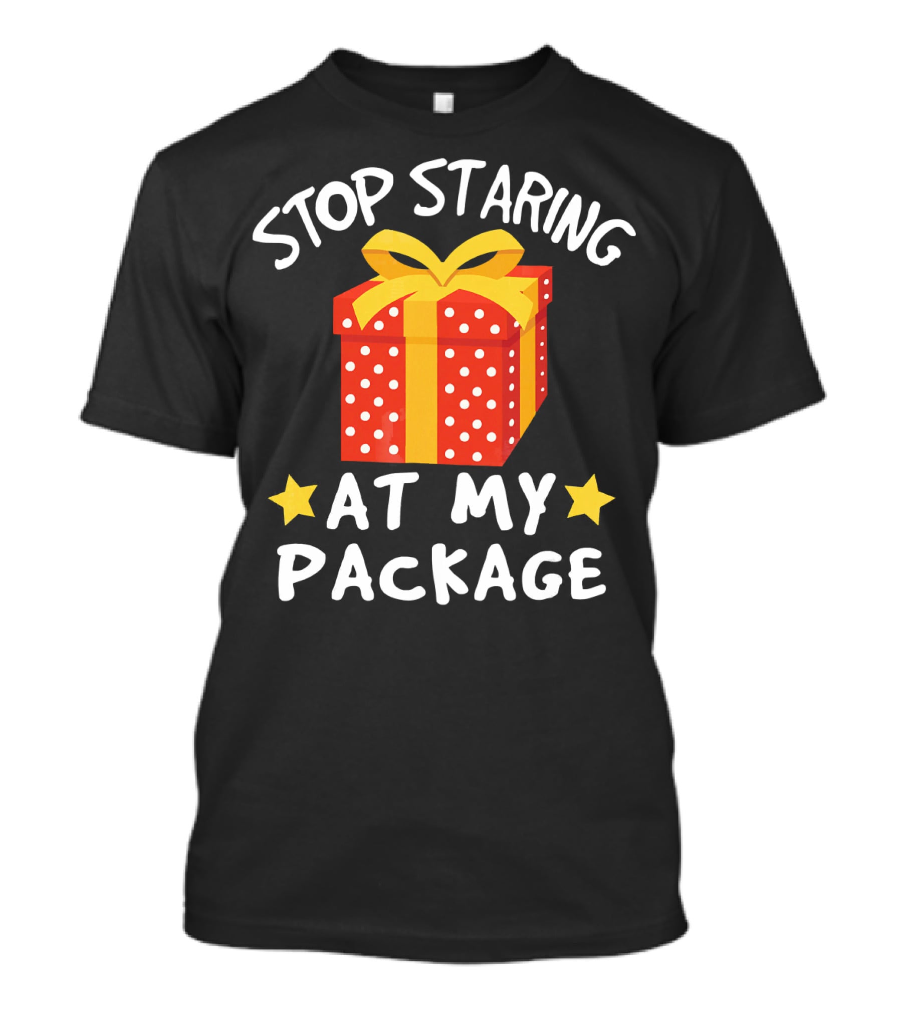 Stop Staring At My Package Funny Christmas Adult Humor Pun T-Shirt