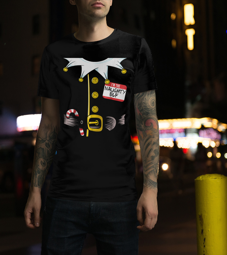 I'm The Naughty Elf With Candy Cane And Bell Collar T-Shirt