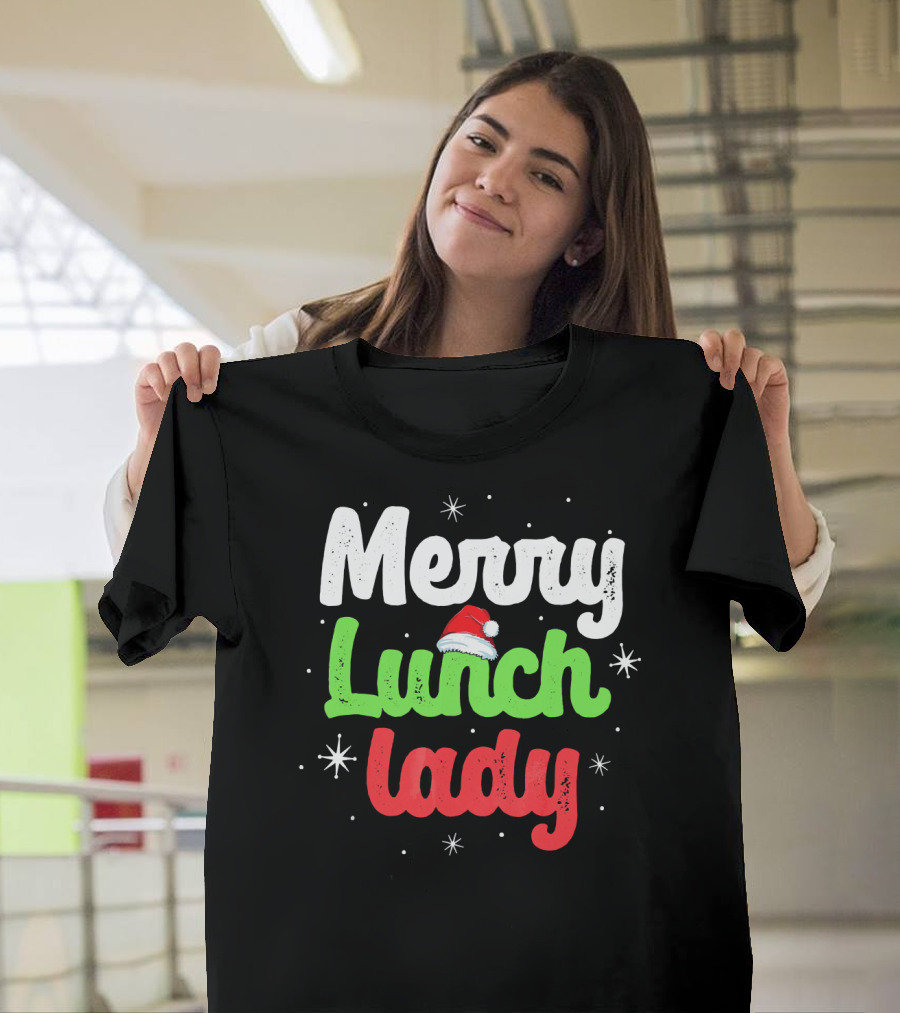 Merry Lunch Lady Christmas Santa Hat T-Shirt