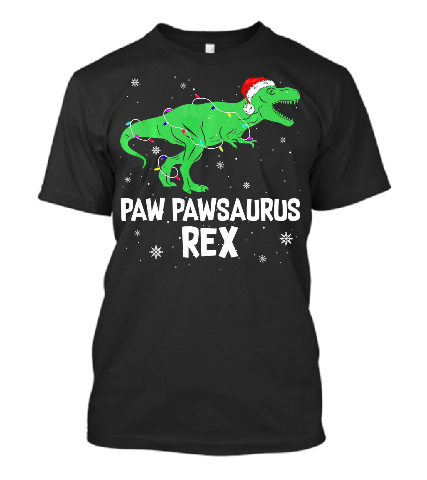 Paw Paw Saurus Rex Santa Hat Christmas Lights T-Shirt