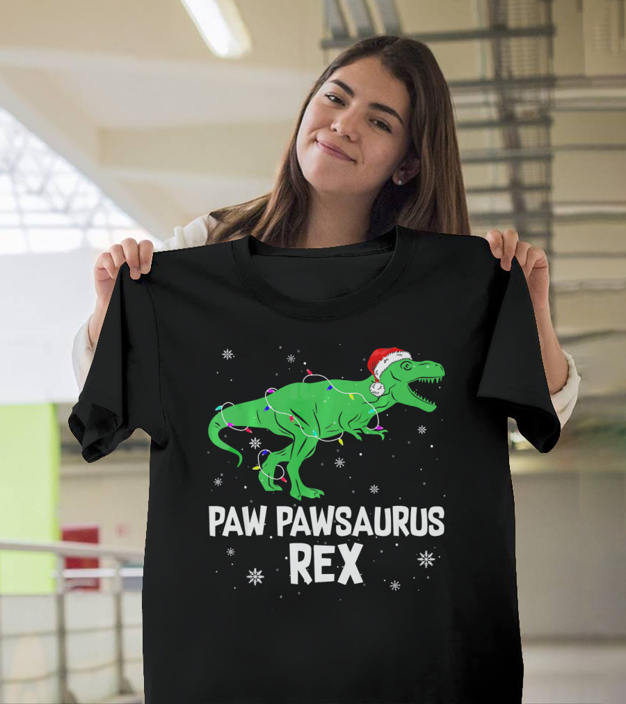 Paw Paw Saurus Rex Santa Hat Christmas Lights T-Shirt