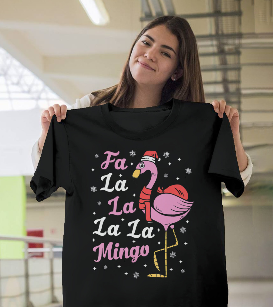 Fa La La La La Mingo Santa Flamingo Holiday Snowflakes T-Shirt