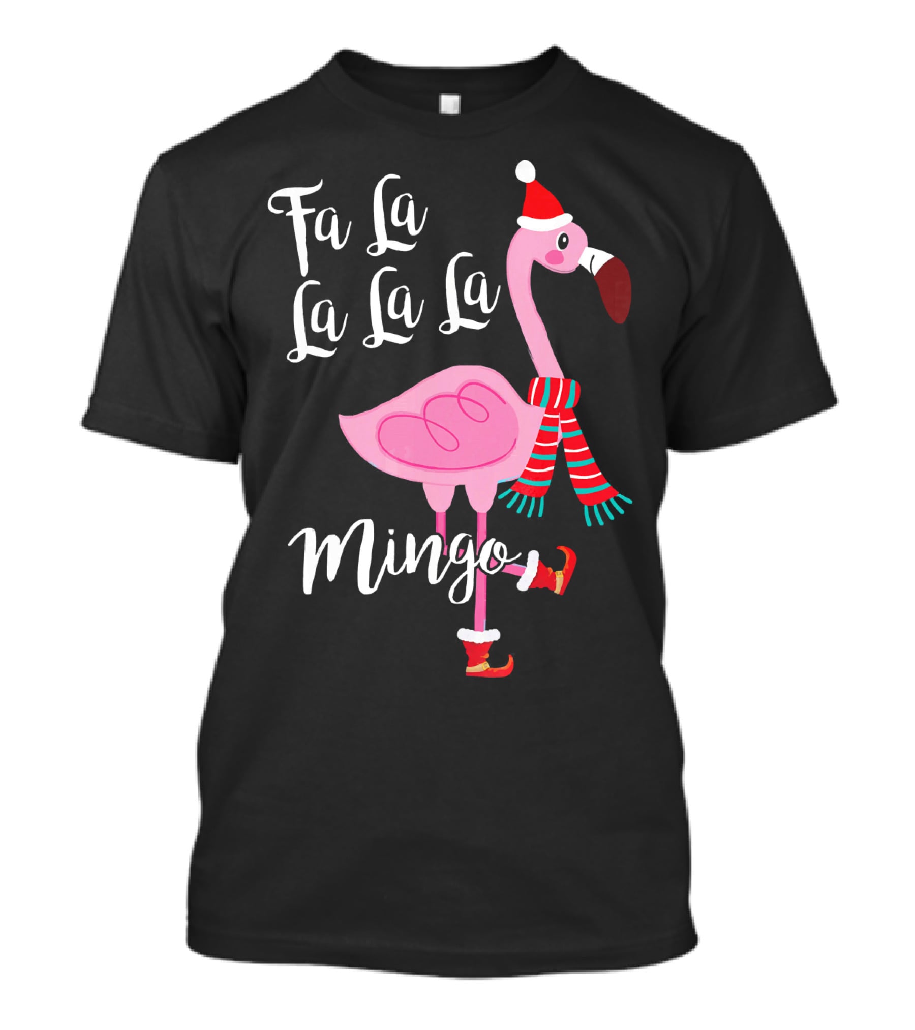 Fa La La La La Mingo Santa Flamingo Scarf Holiday Winter T-Shirt