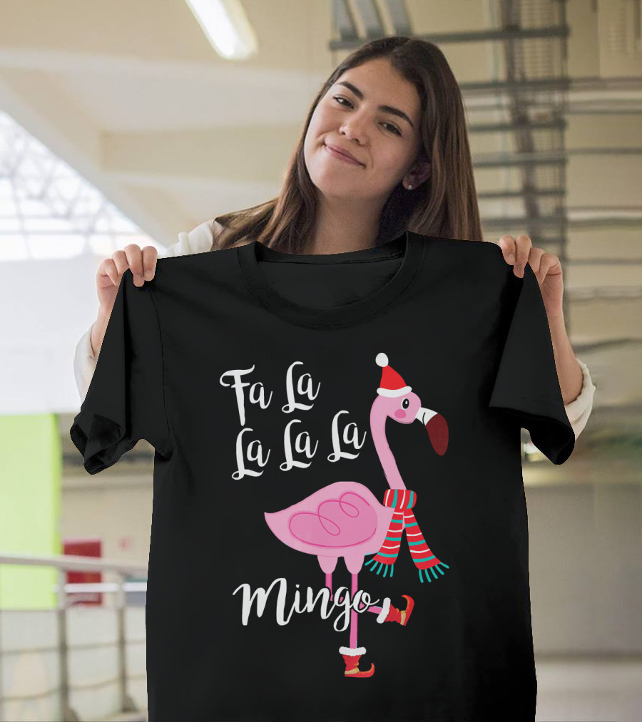 Fa La La La La Mingo Santa Flamingo Scarf Holiday Winter T-Shirt