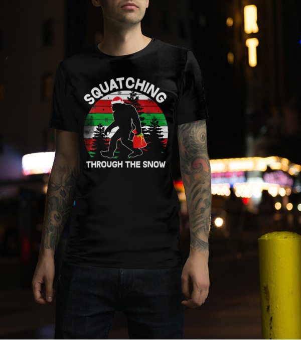 Squatching Through The Snow Santa Bigfoot T-Shirt