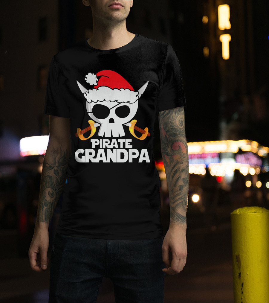 Pirate Grandpa Santa Skull With Swords Christmas Humor T-Shirt