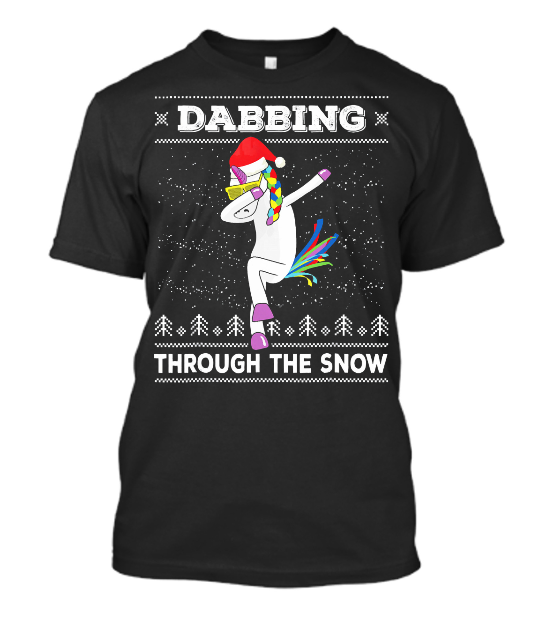 Dabbing Unicorn Through The Snow Santa Hat Christmas T-Shirt