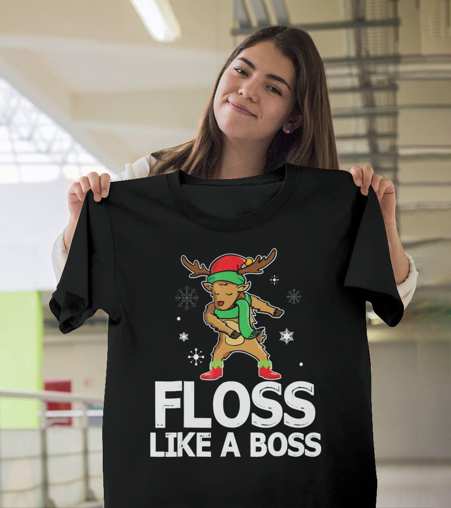 Reindeer ELF Costume Floss Like A Boss Snowflakes Christmas Dance T-Shirt