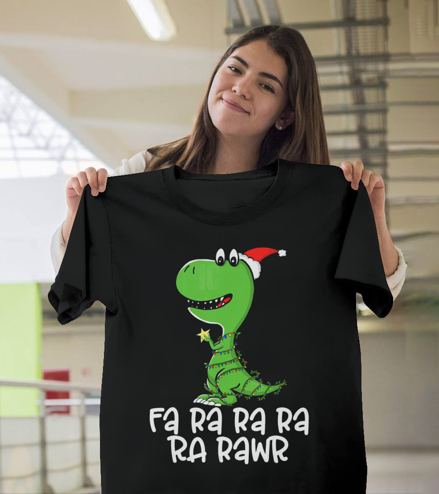 Fa Ra Ra Ra Rawr Dinosaur Christmas Lights Santa Hat T-Shirt