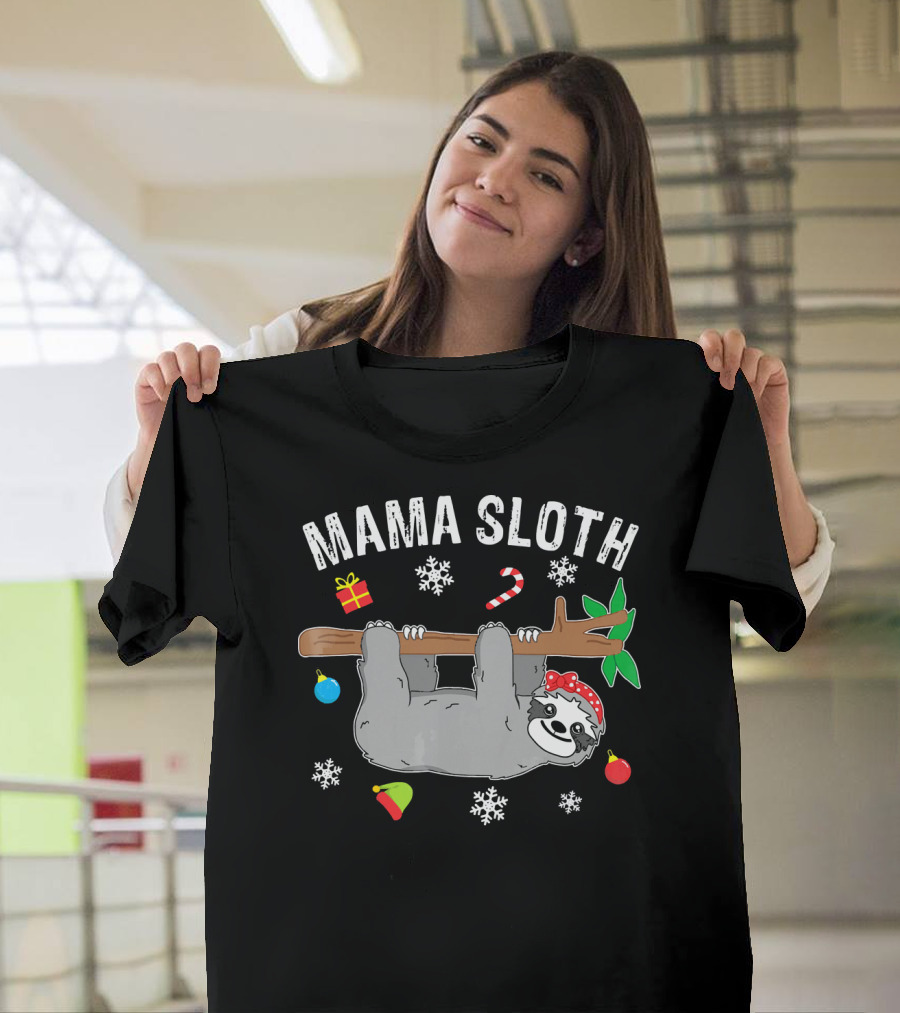 Mama Sloth Christmas Snowflakes Candy Cane Hanging T-Shirt