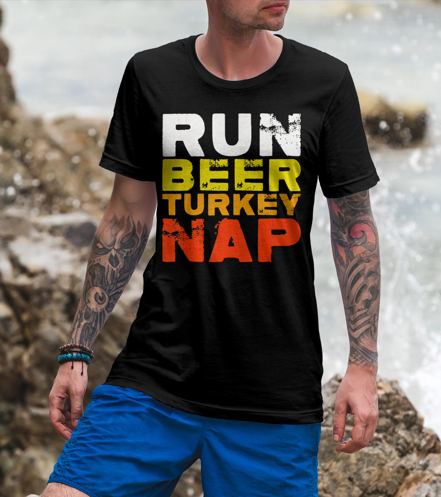 Run Beer Turkey Nap Christmas Din Festive Humor T-Shirt
