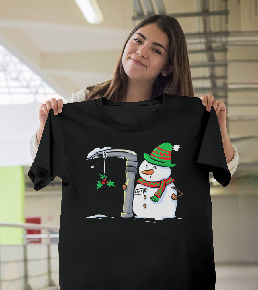 Snowman With Mac 3 Anesthesia Wearing Holiday Hat And Scarf With Holly Decor T-Shirt