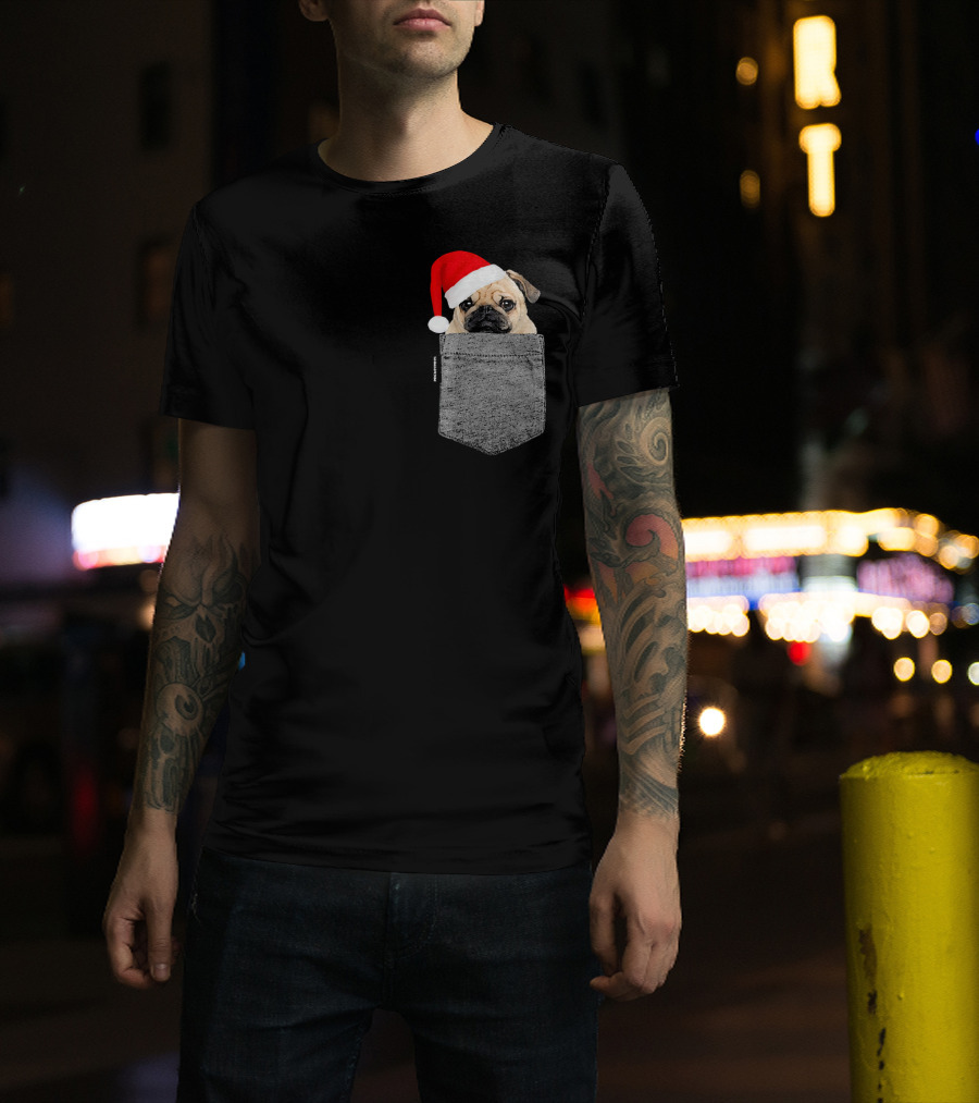 Dog In Your Pocket Pug Santa Hat T-Shirt
