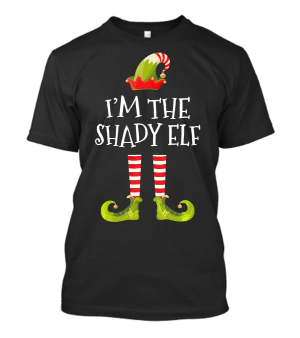 I'm The Shady Elf Christmas Costume Striped Socks Festive Hat Green Shoes T-Shirt