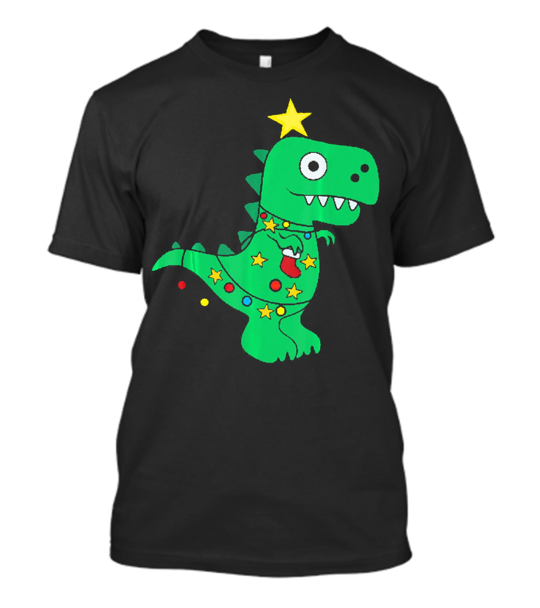 Christmas Dinosaur Rex With Star And Lights T-Shirt