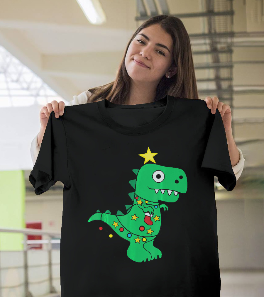 Christmas Dinosaur Rex with Star and Lights T-Shirt