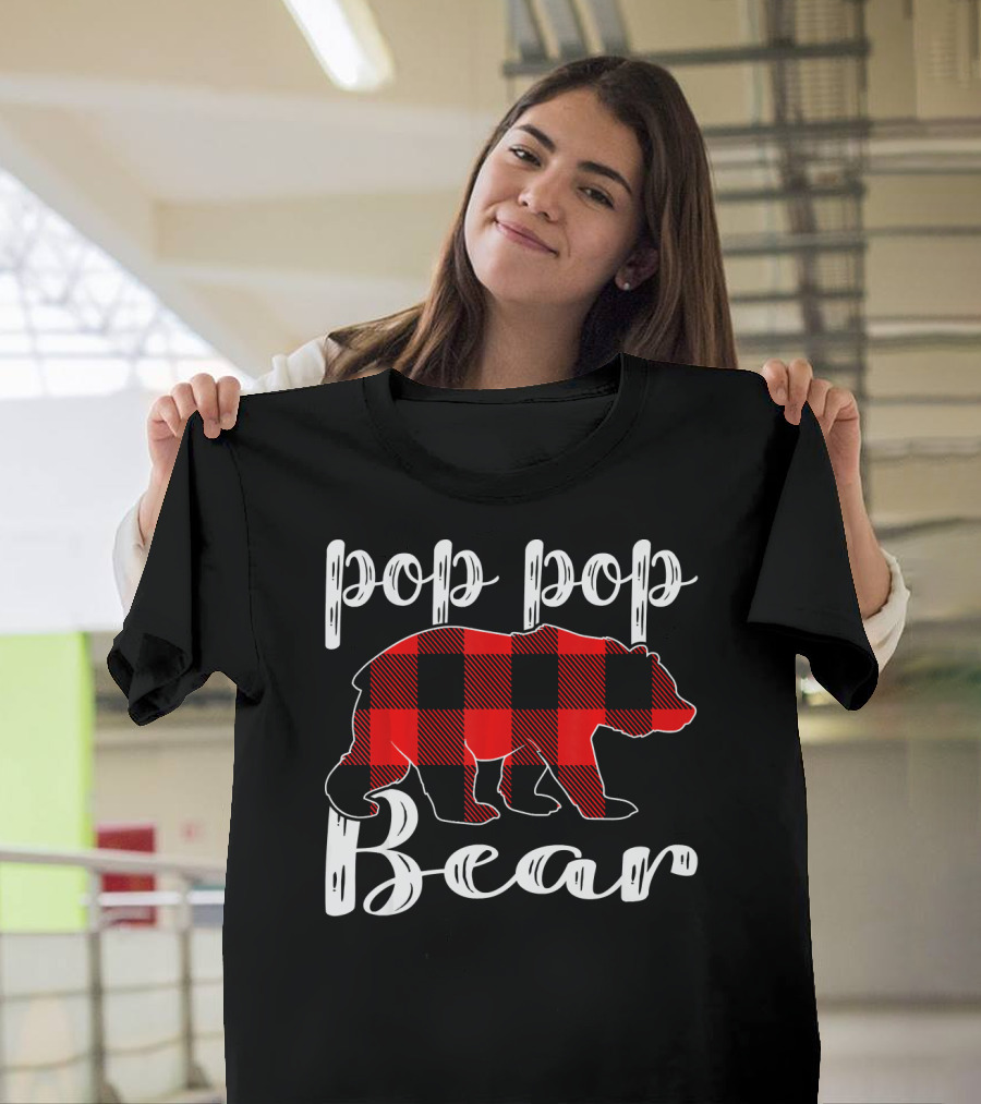 Pop Pop Bear Plaid Christmas Matching Holiday T-Shirt