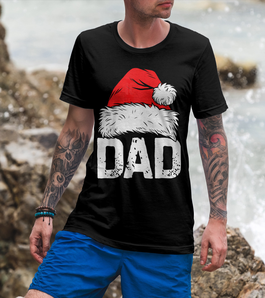 Dad Santa Hat Christmas Family Match T-Shirt