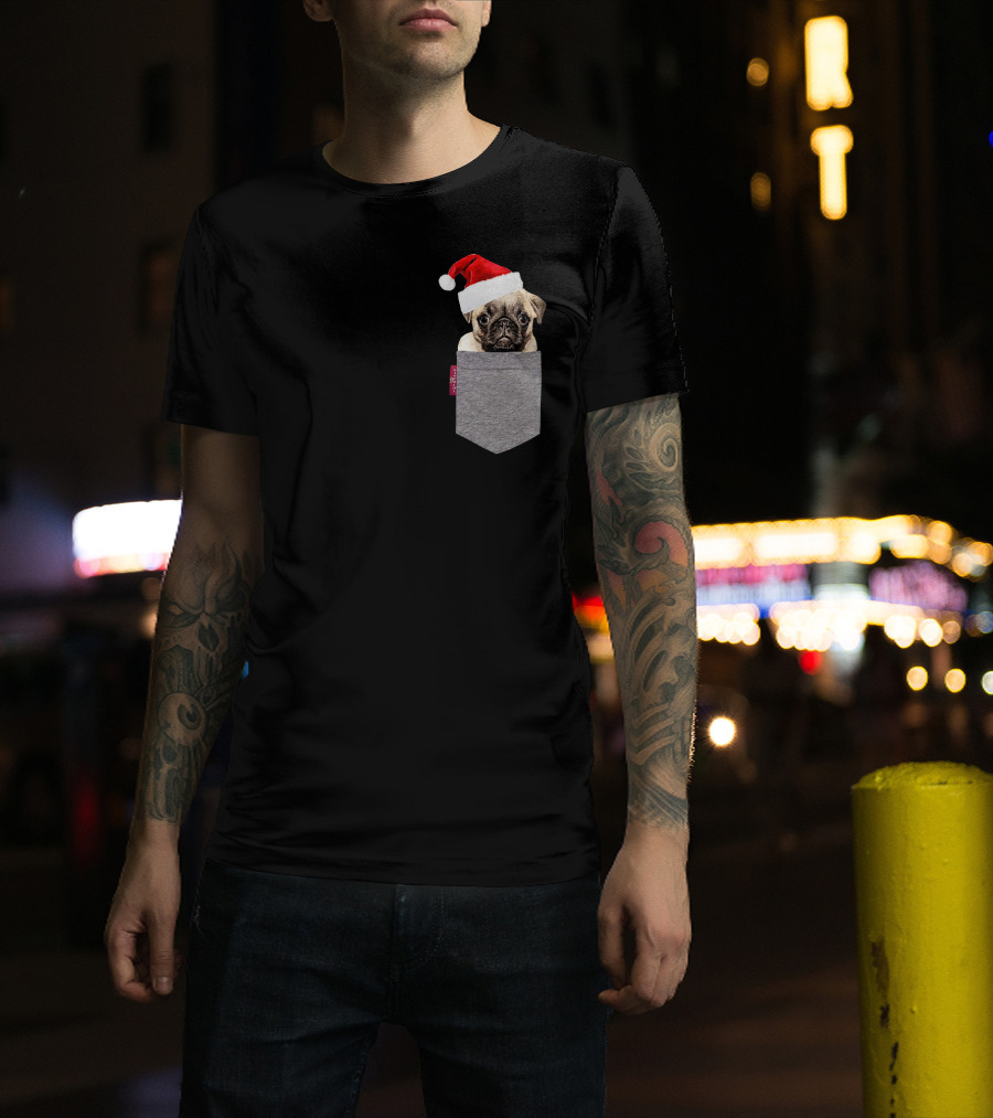 Santa Hat Funny Pug In A Pocket Cute T-Shirt