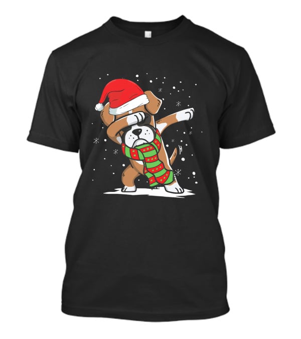Santa Hat Dabbing Boxer With Christmas Scarf T-Shirt