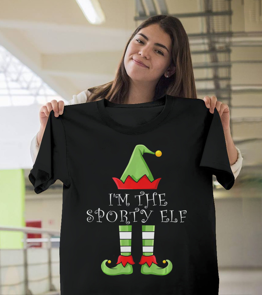 I'm The Sporty Elf Christmas Hat And Striped Shoes T-Shirt