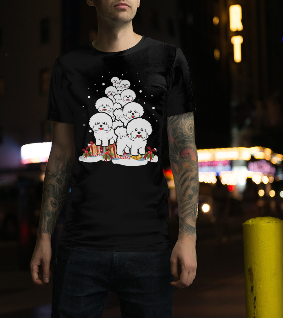 Bichon Frise Christmas Tree With Gifts And Snowflakes T-Shirt
