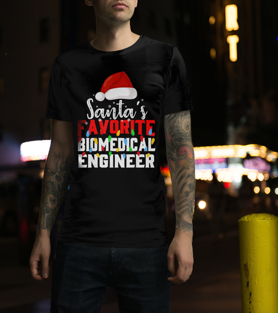 Santa's Favorite Biomedical Engineer Christmas Lights Snowflakes Hat T-Shirt