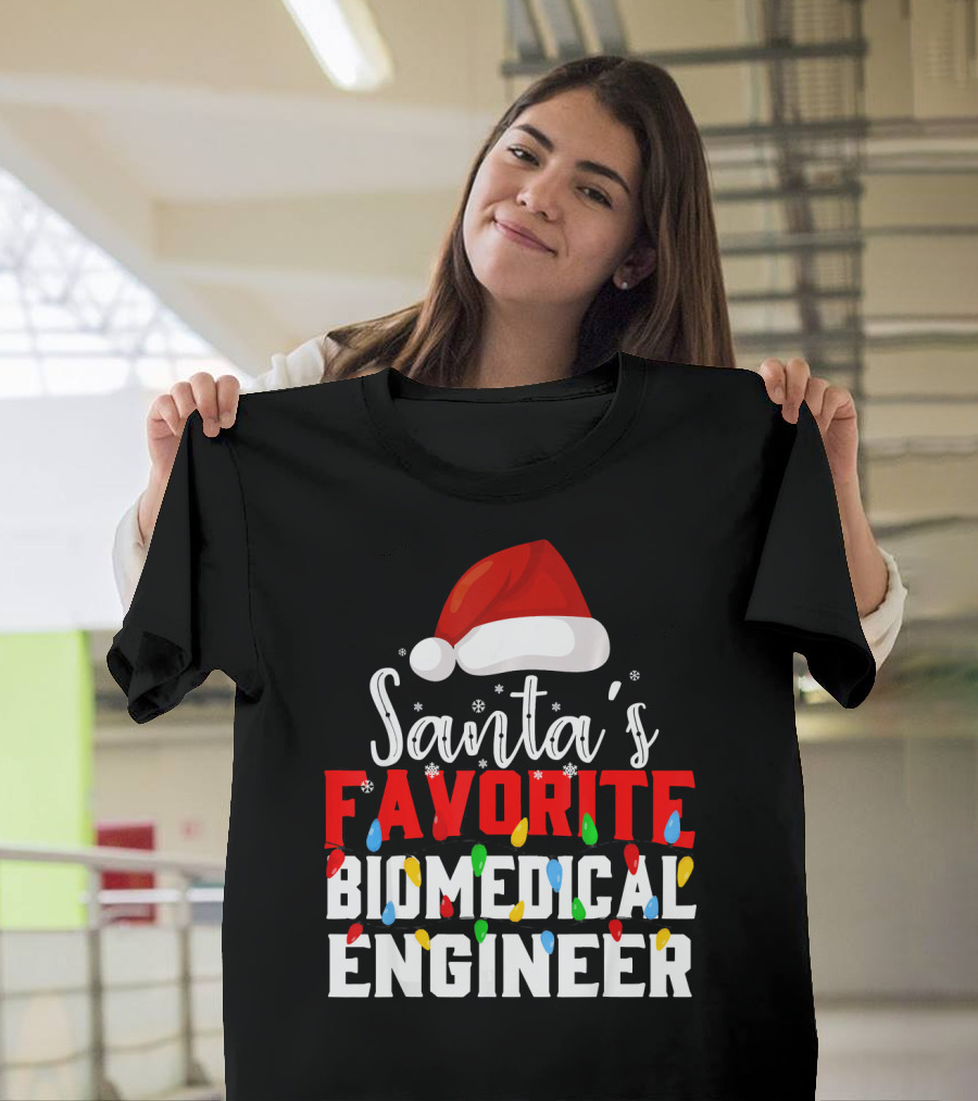Santa's Favorite Biomedical Engineer Christmas Lights Snowflakes Hat T-Shirt