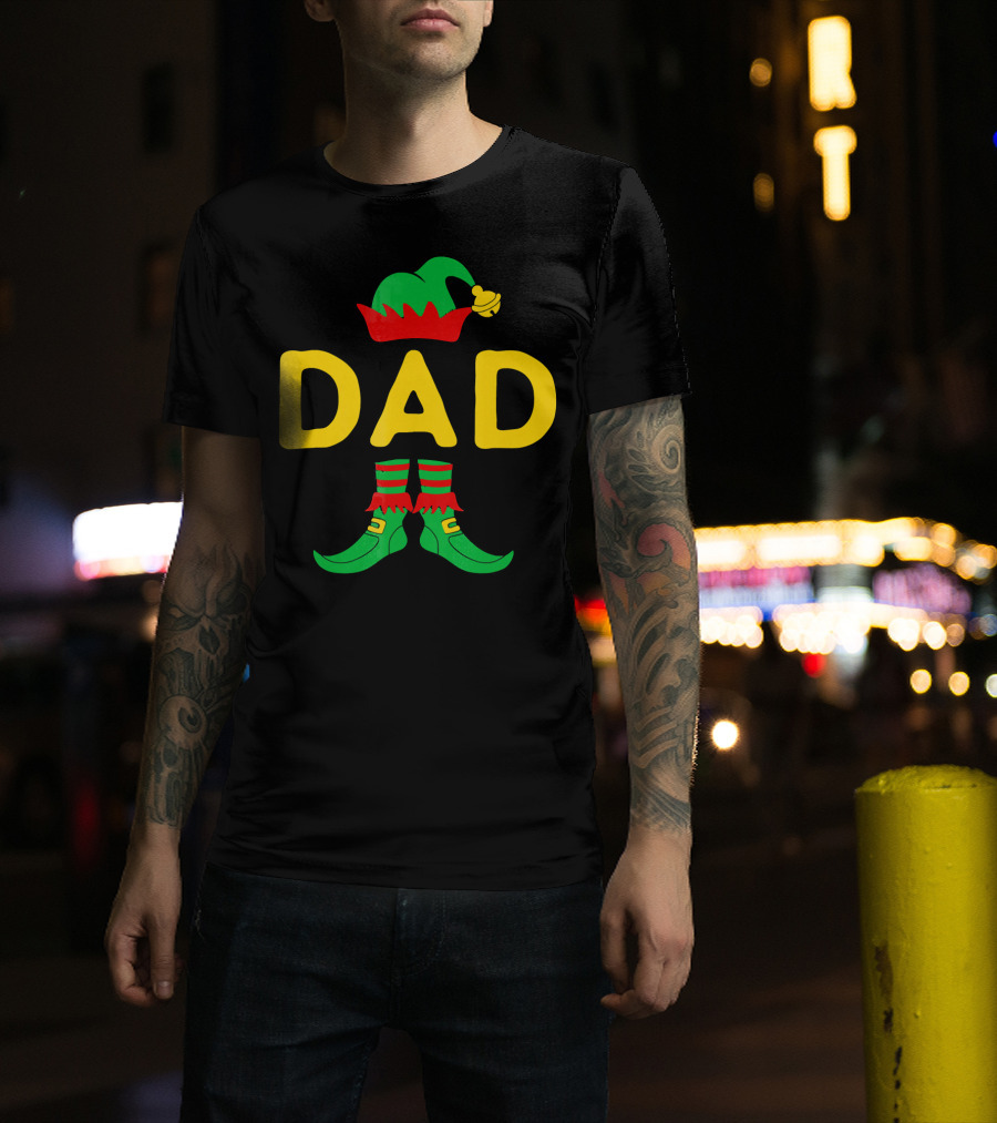 Dad Elf Hat And Boots Festive Christmas Family Mat T-Shirt