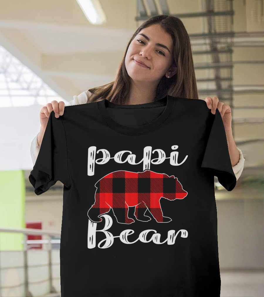 Papi Bear Plaid Christmas Matchin Buffalo Check T-Shirt