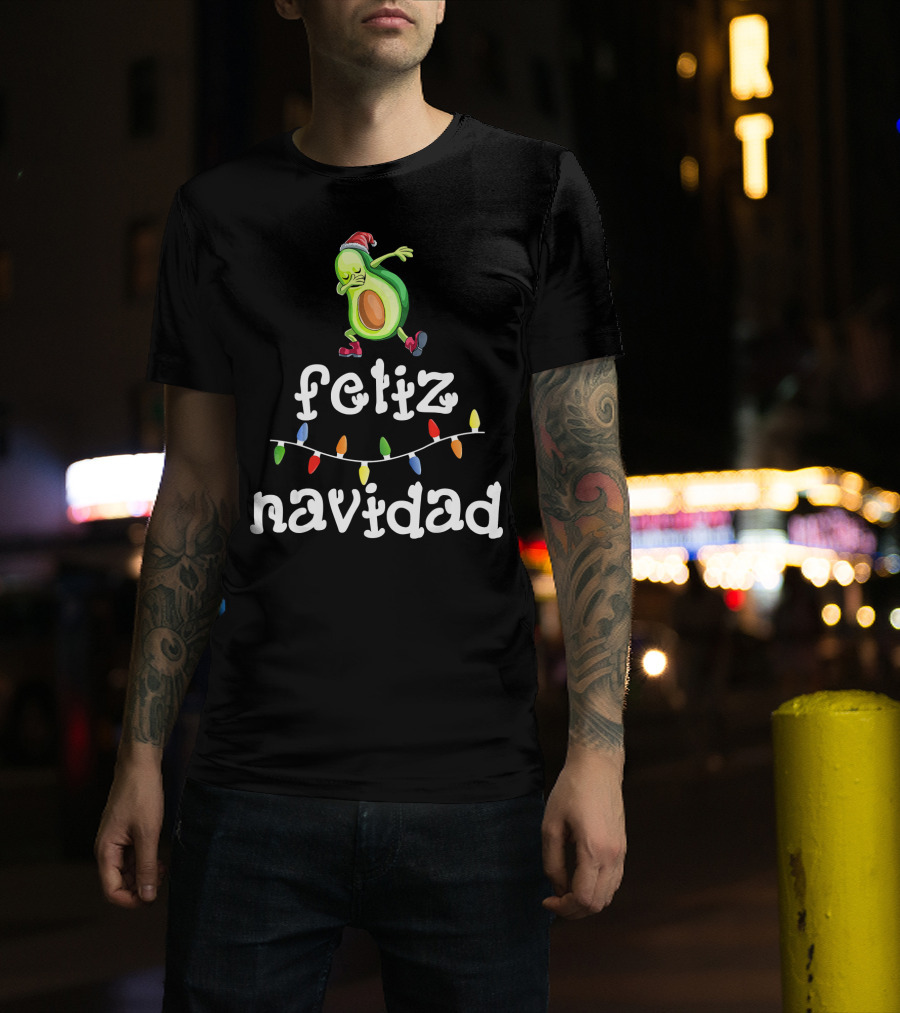 Feliz Navidad Avocado Dabbing With Christmas Lights T-Shirt