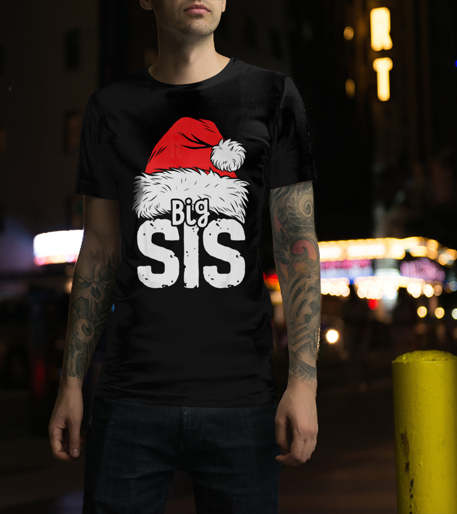 Big Sis Christmas Santa Hat Family T-Shirt