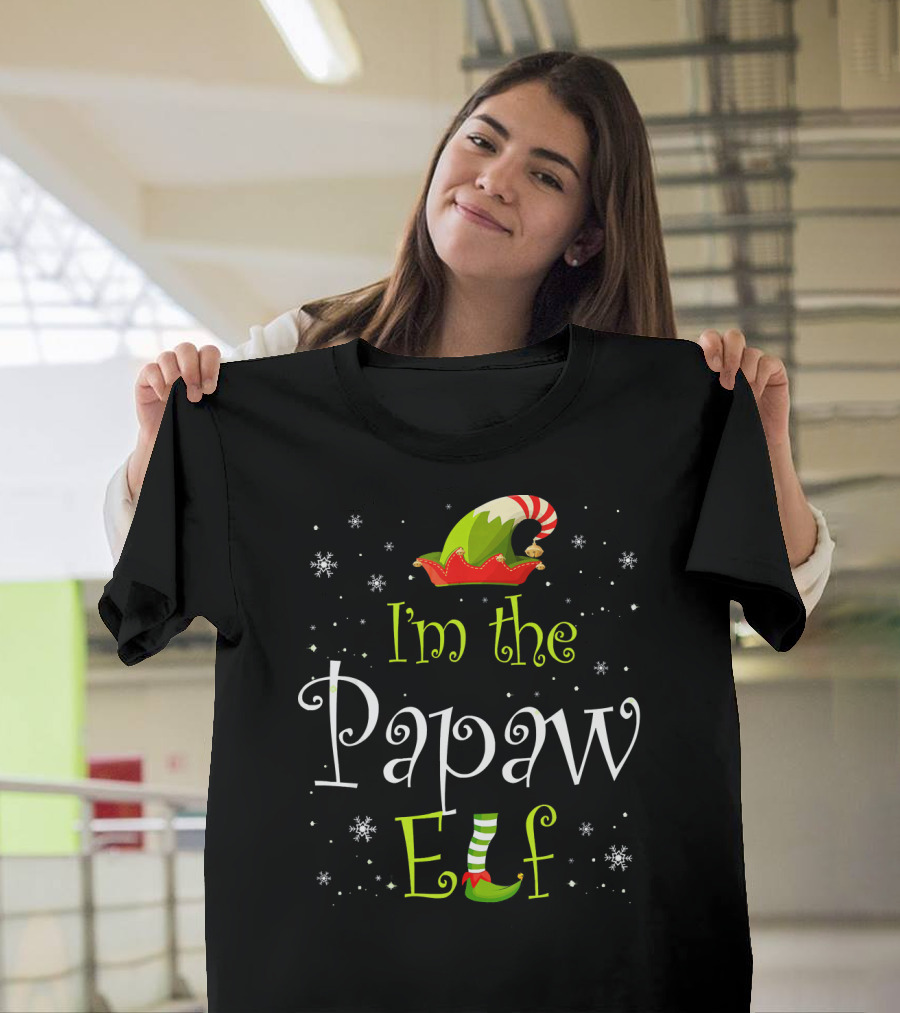 I'm the Papaw Elf Matching Family Group Christmas Snowflakes Hat and Shoe T-Shirt